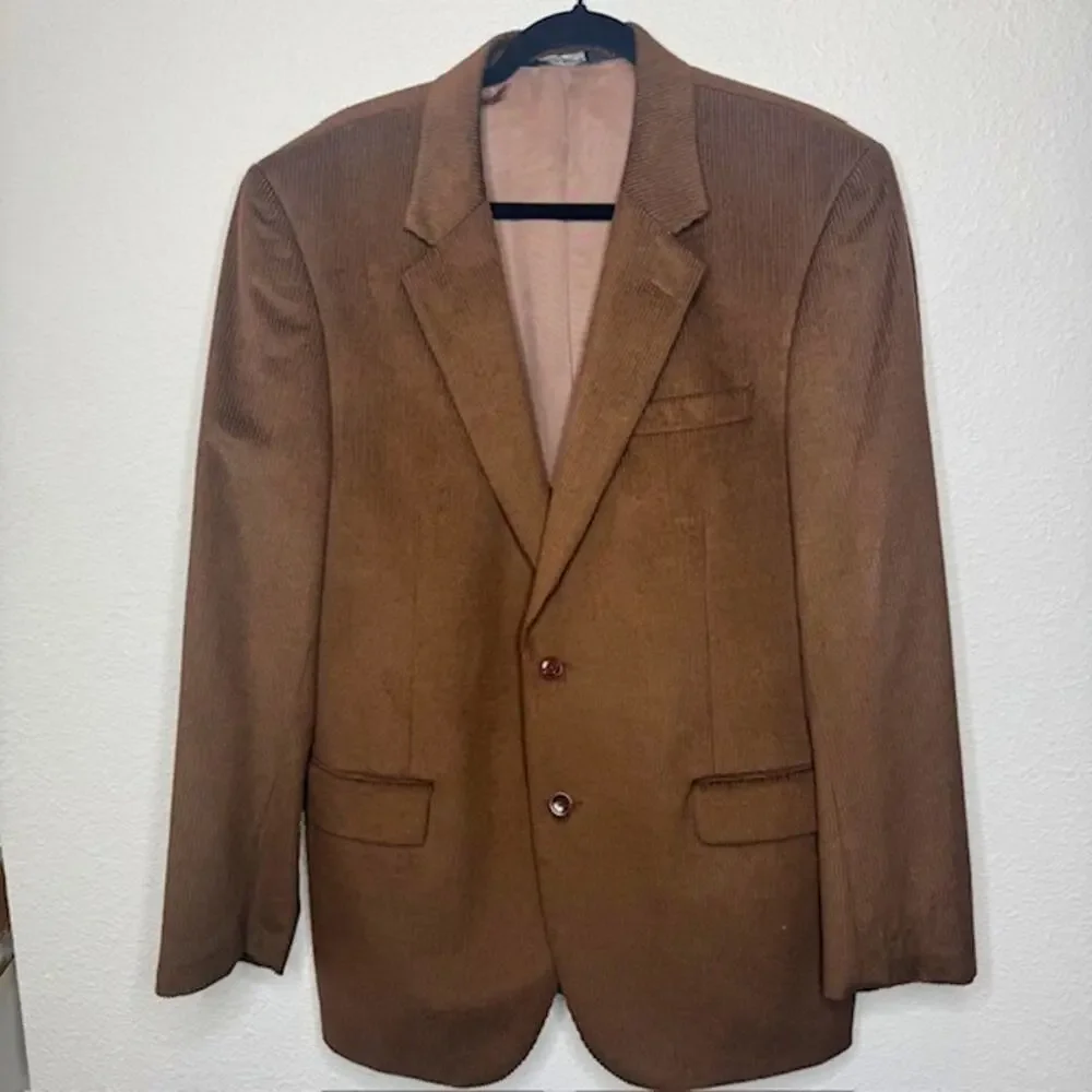 Jos. A. Bank 43L Brown Wool Silk Corduroy 2 Button Sport Coat Blazer